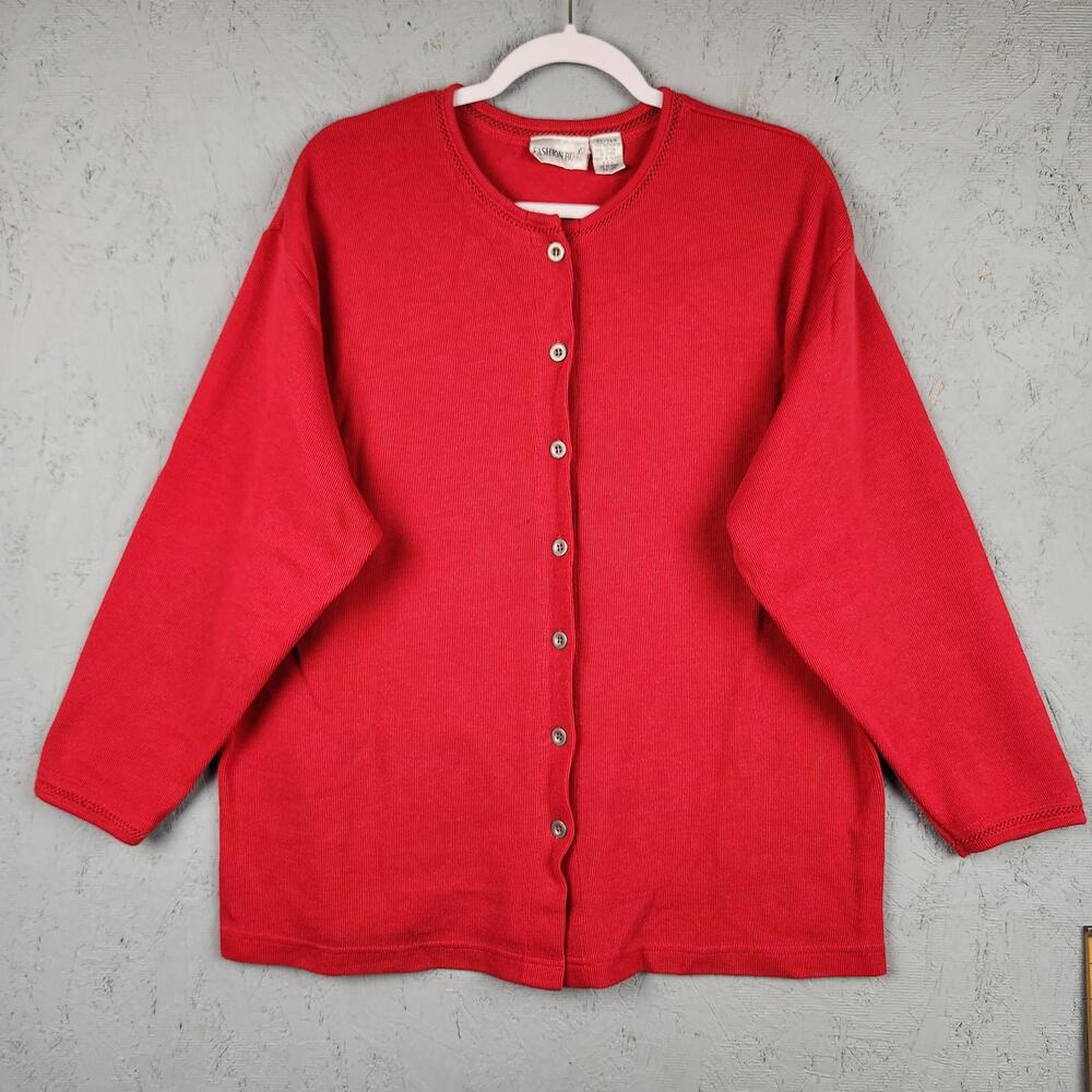 Vintage Fashion Bug Cardigan Sweater Womens 22/24W Red Button Knit Plus Size 90s